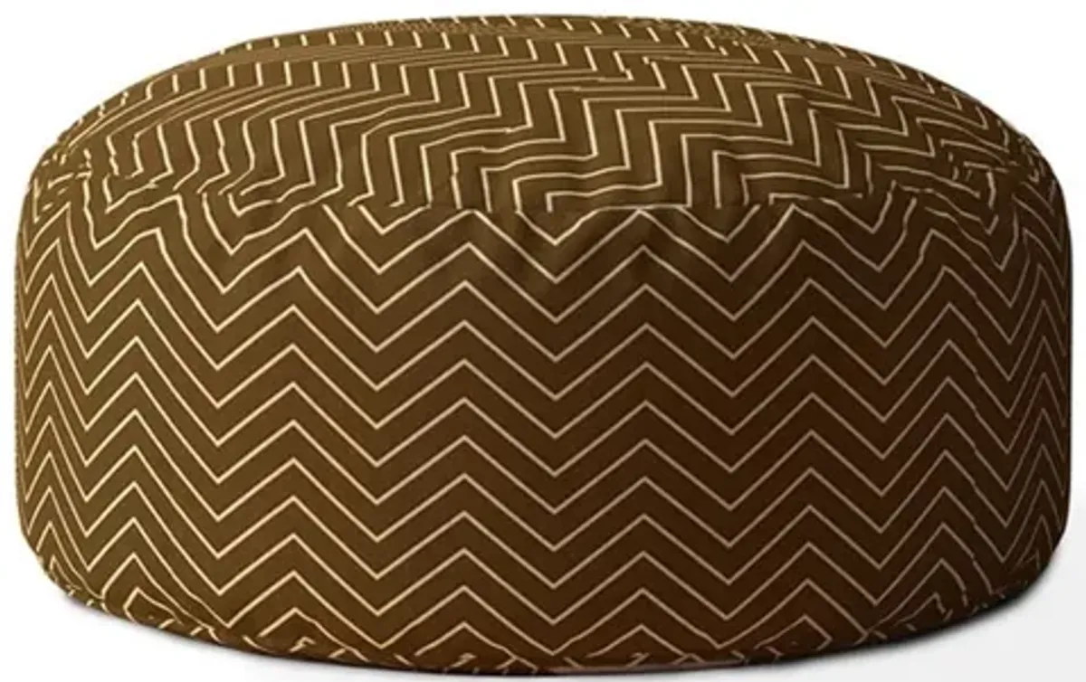 Cotton Round Chevron Pouf Ottoman - Brown