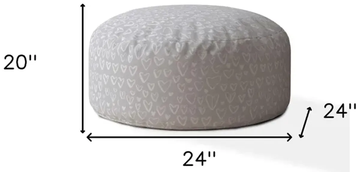 Cotton Round Floral Pouf Ottoman - Gray