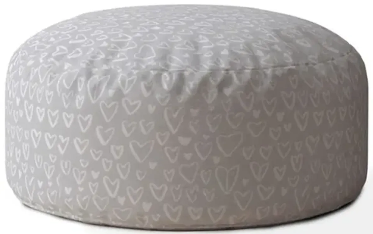 Cotton Round Floral Pouf Ottoman - Gray