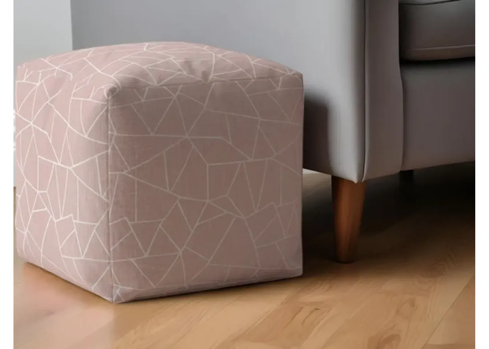 Canvas Geometric Pouf Ottoman - Pink