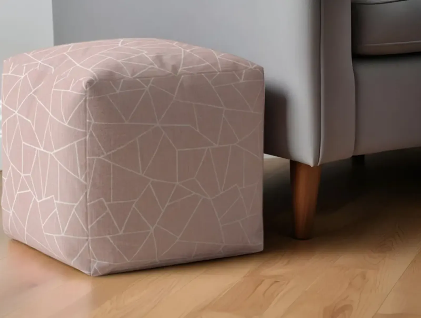 Canvas Geometric Pouf Ottoman - Pink