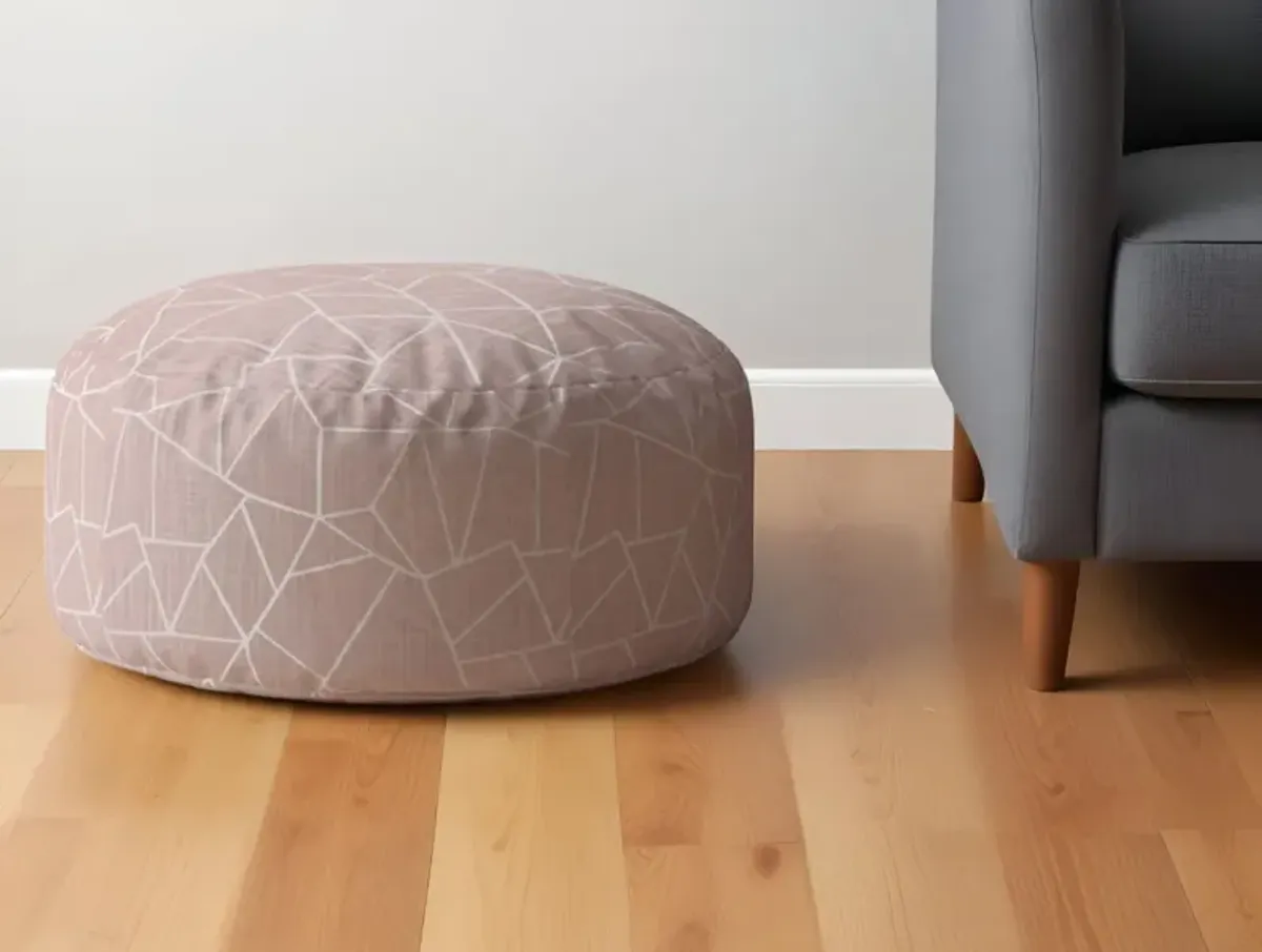 Canvas Round Geometric Pouf Ottoman - Pink