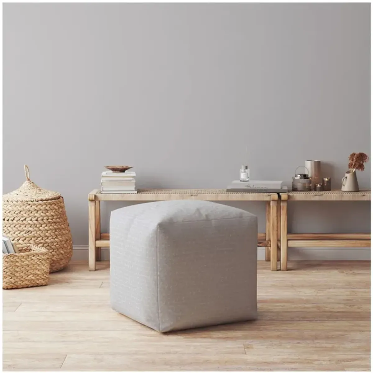 Cotton Pouf Ottoman - Gray