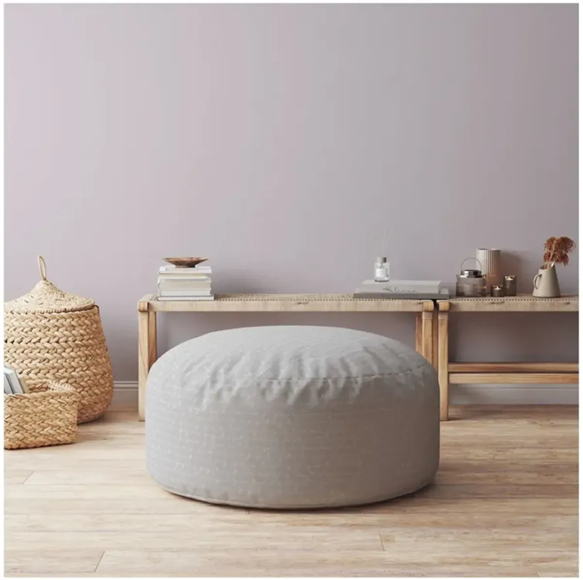 Cotton Round Pouf Ottoman - Gray