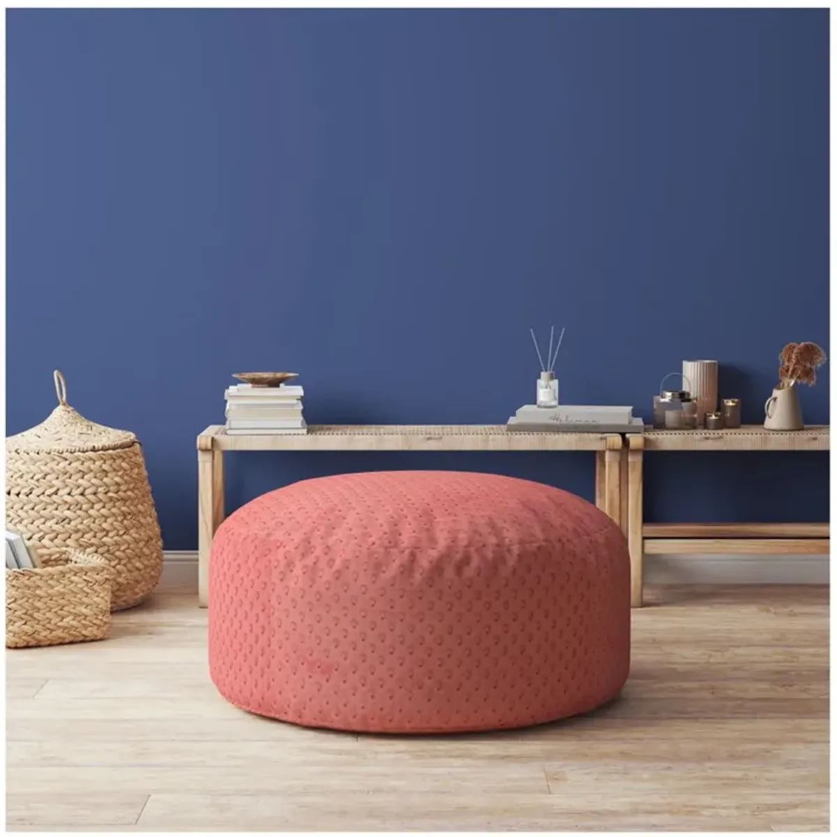 Polyester Round Pouf Ottoman - Coral