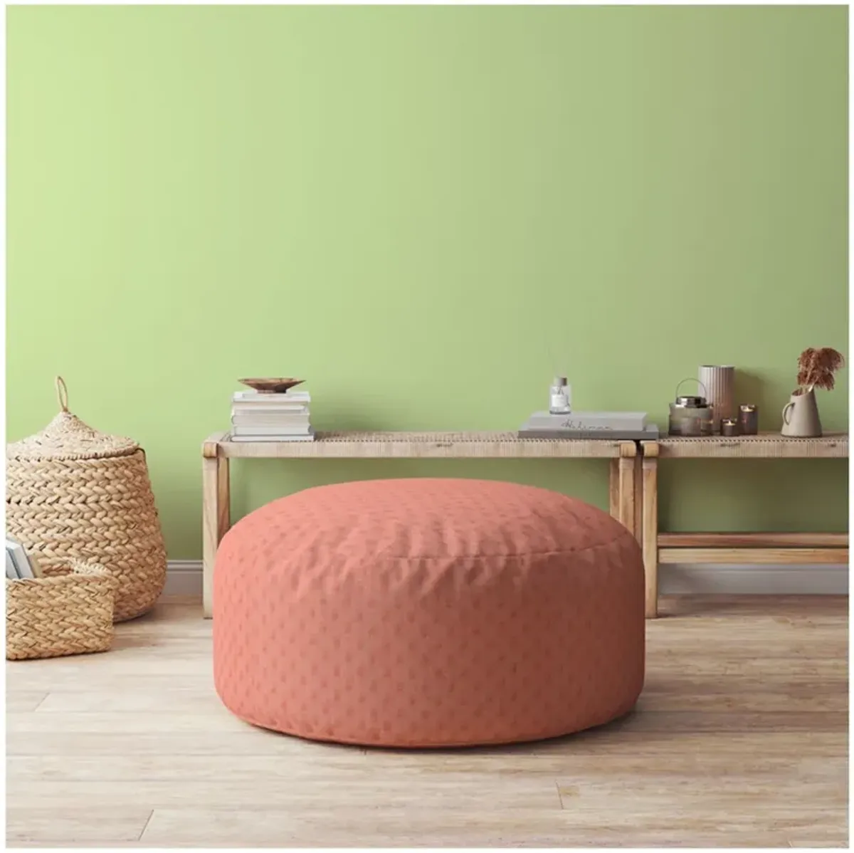 Polyester Round Pouf Ottoman - Pink