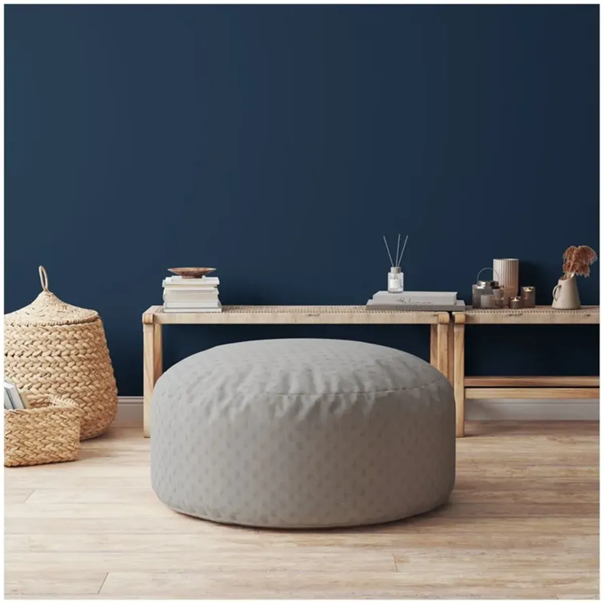 Polyester Round Pouf Ottoman - Gray