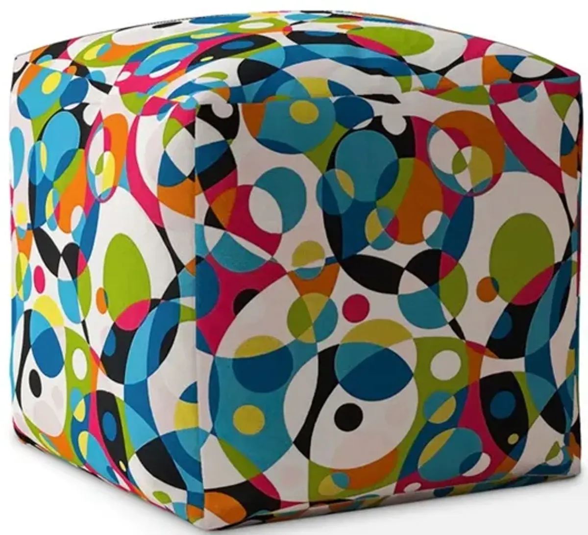 Cotton Patchwork Pouf Ottoman - Green / White