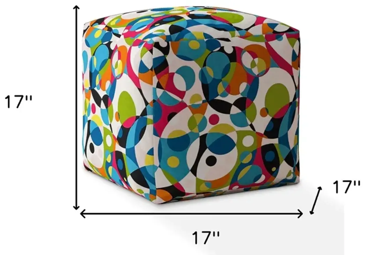 Cotton Patchwork Pouf Ottoman - Green / White