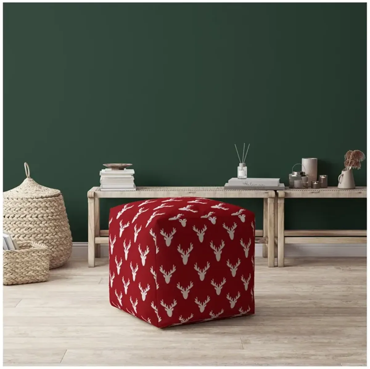 Cotton Stag, Pouf Ottoman - Red / White