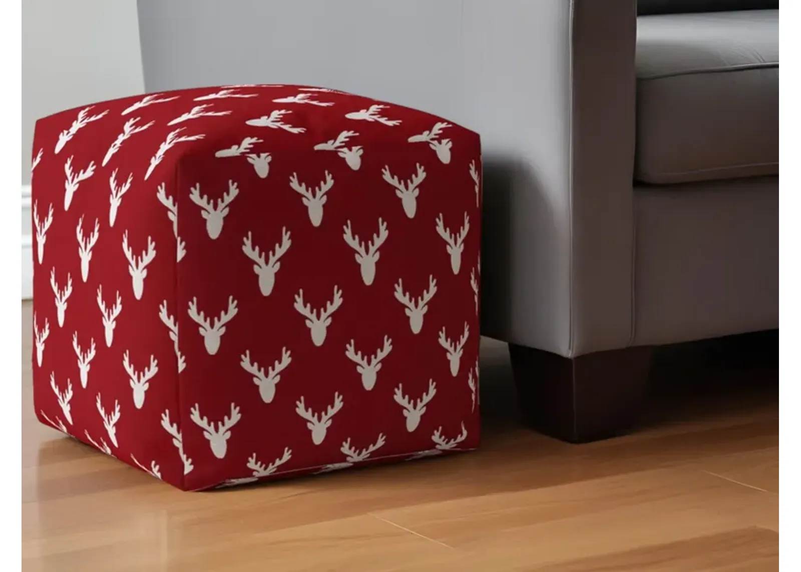 Cotton Stag, Pouf Ottoman - Red / White