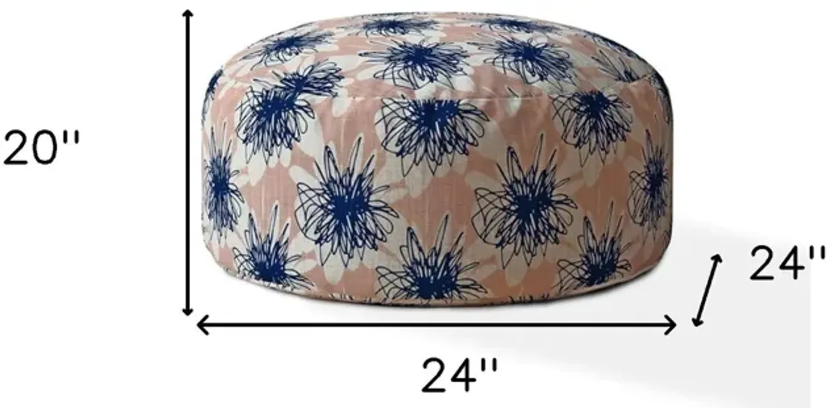 Canvas Round Floral Pouf Ottoman - Pink / Blue