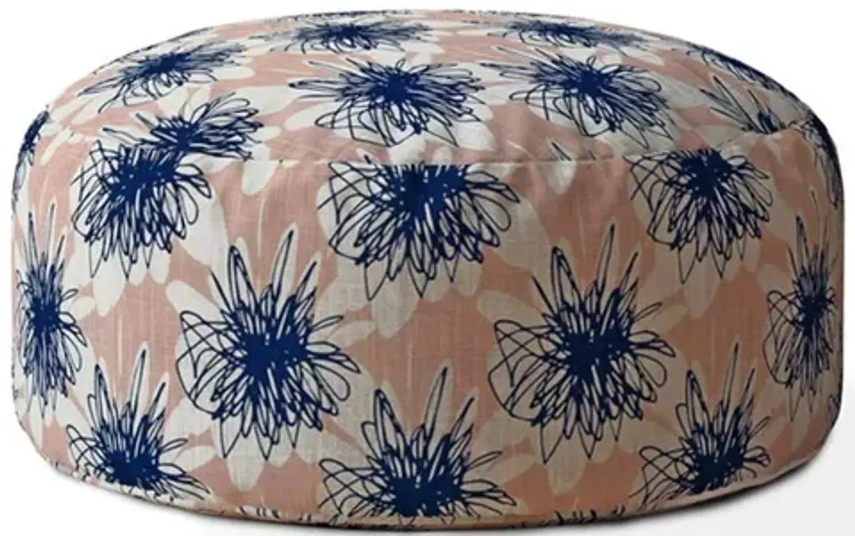 Canvas Round Floral Pouf Ottoman - Pink / Blue