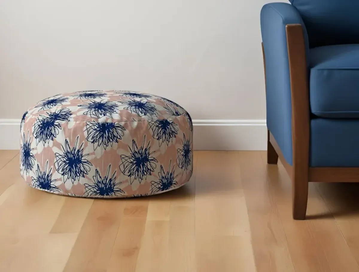 Canvas Round Floral Pouf Ottoman - Pink / Blue