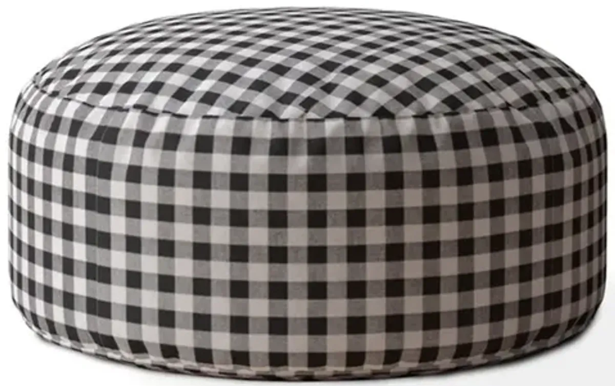 Cotton Round Gingham Pouf Ottoman - Gray / Black