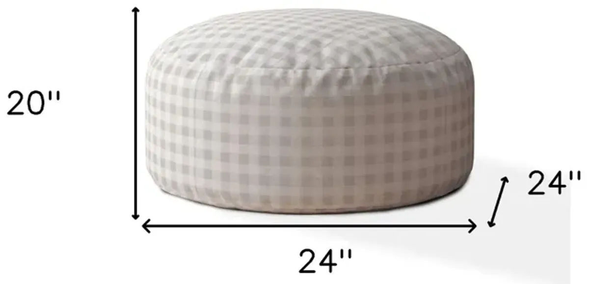 Cotton Round Gingham Pouf Ottoman - Gray