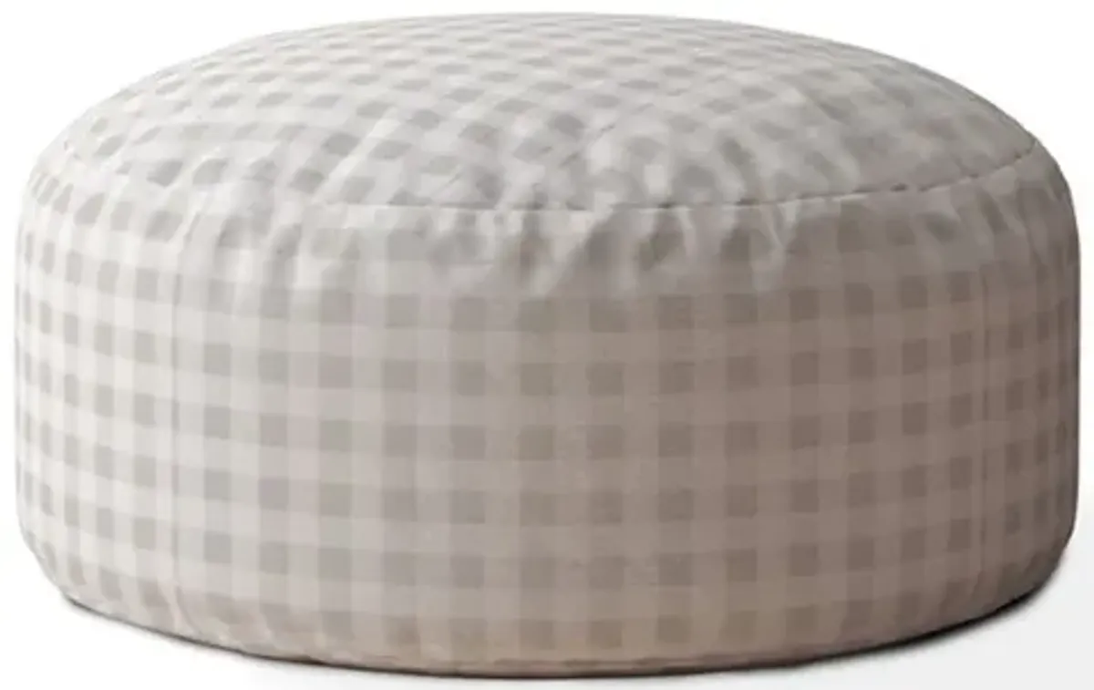 Cotton Round Gingham Pouf Ottoman - Gray