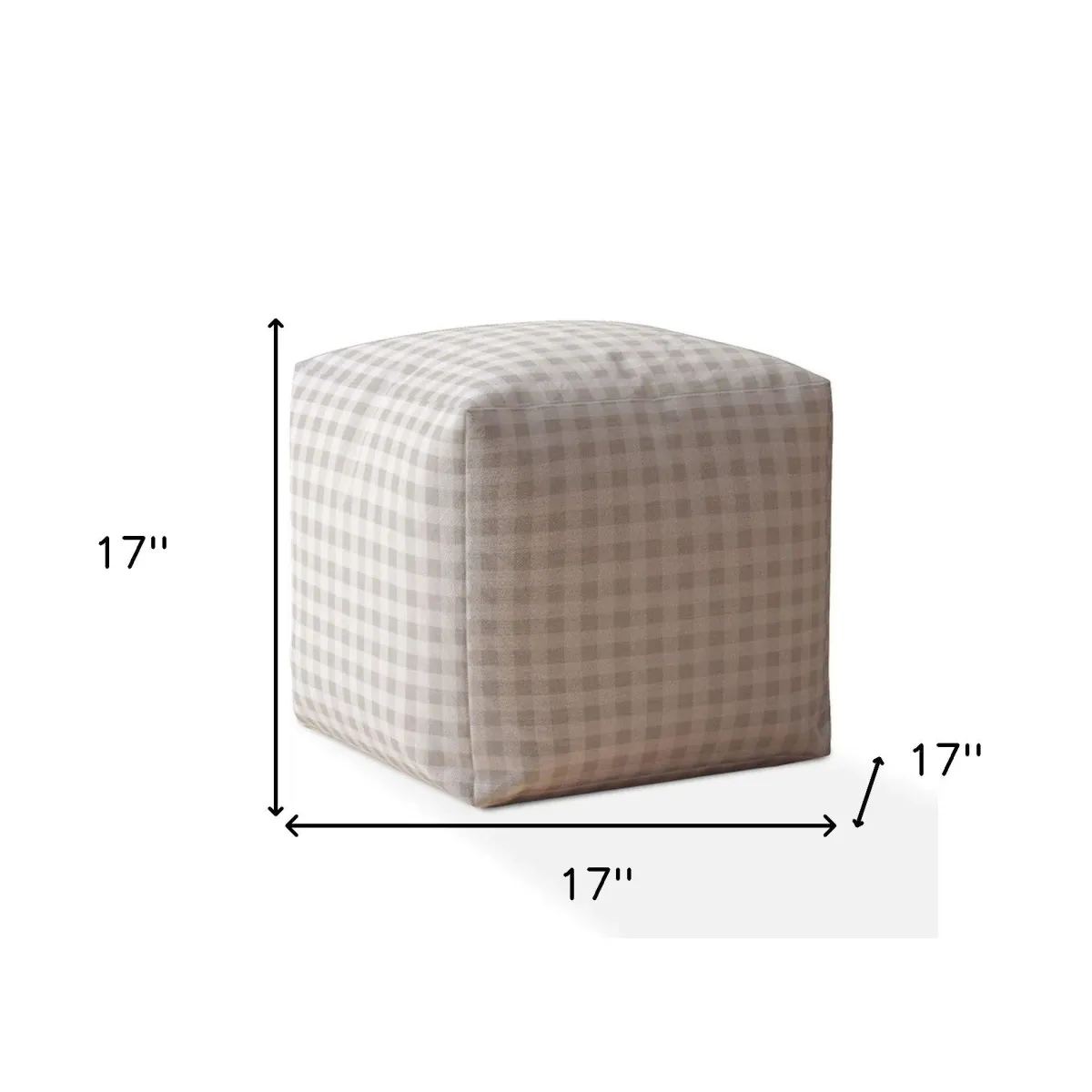 Cotton Gingham Pouf Ottoman - Gray