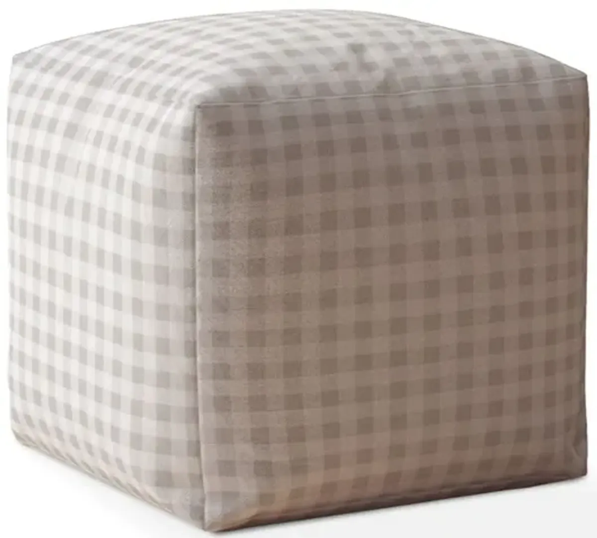 Cotton Gingham Pouf Ottoman - Gray