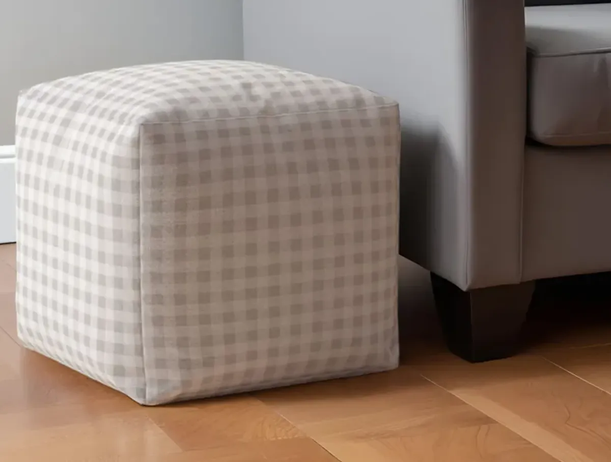 Cotton Gingham Pouf Ottoman - Gray