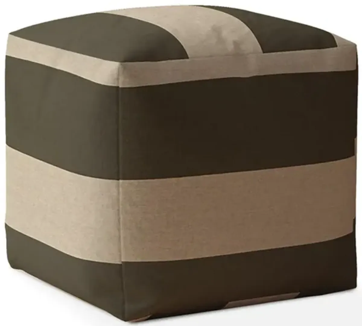 Cotton Striped Pouf Ottoman - Green