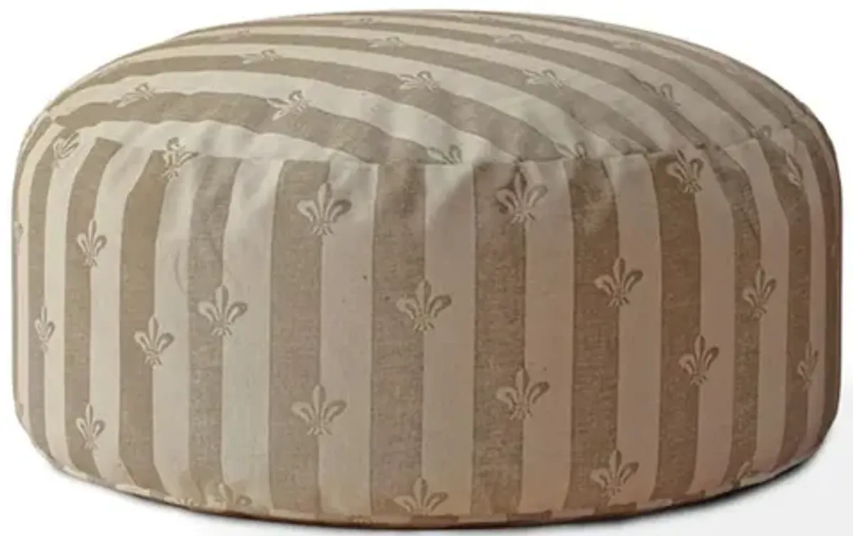 Cotton Round Floral Pouf Ottoman - Taupe