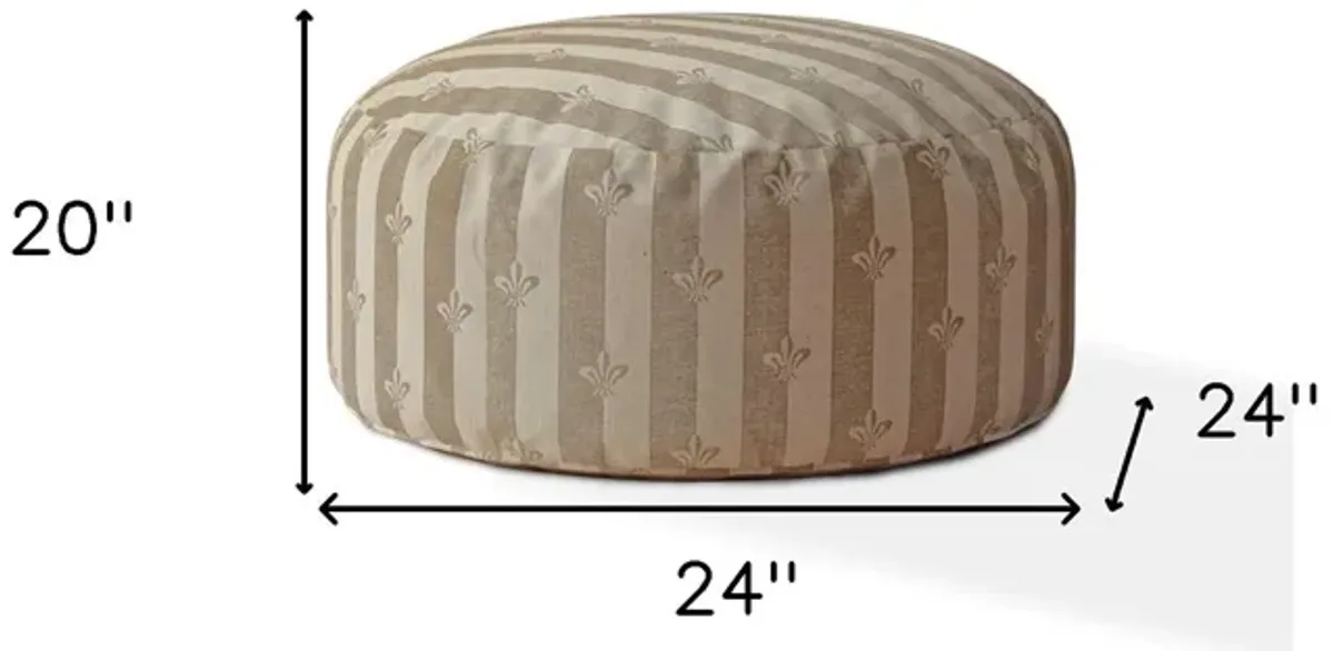 Cotton Round Floral Pouf Ottoman - Taupe