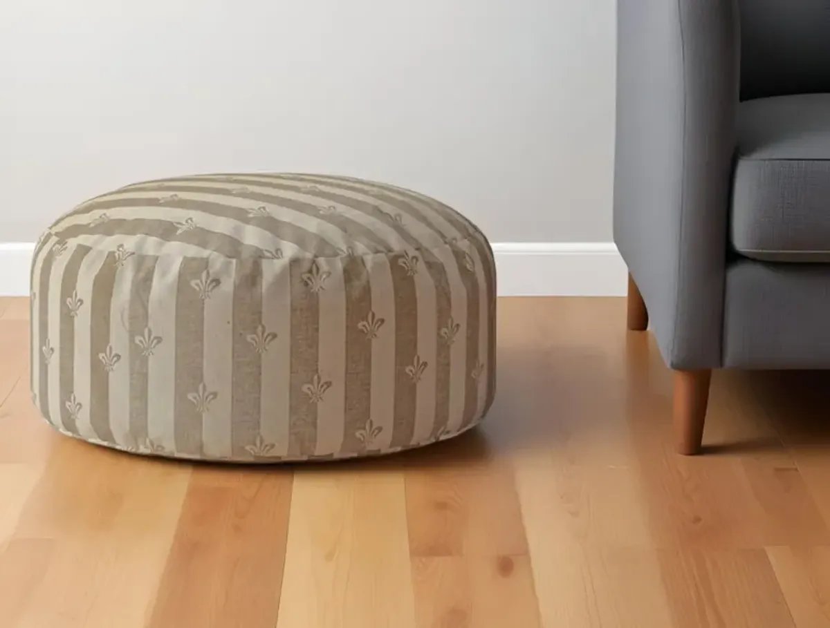 Cotton Round Floral Pouf Ottoman - Taupe