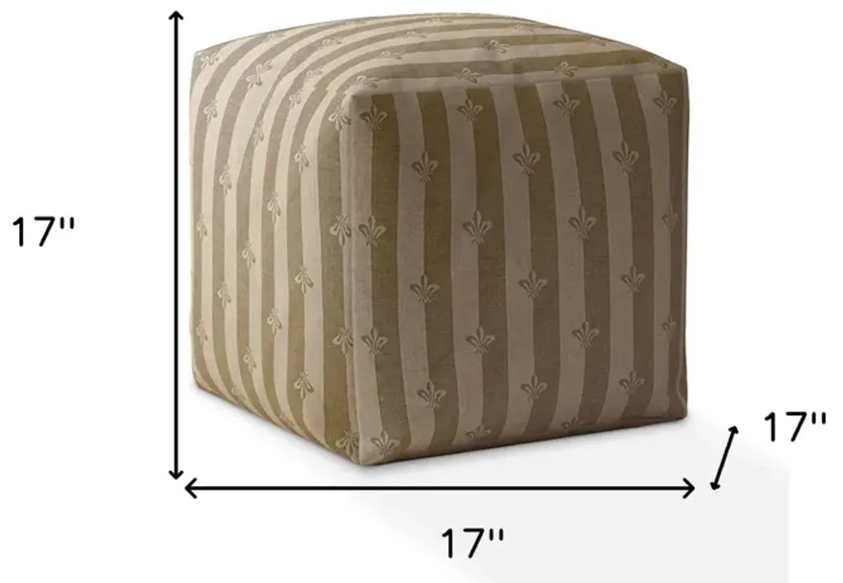 Cotton Floral Pouf Ottoman - Taupe