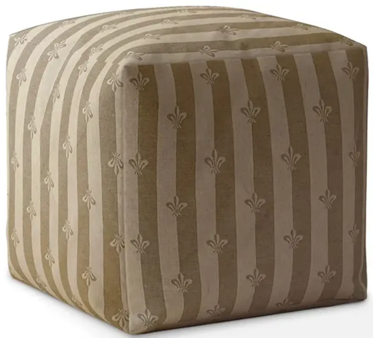 Cotton Floral Pouf Ottoman - Taupe