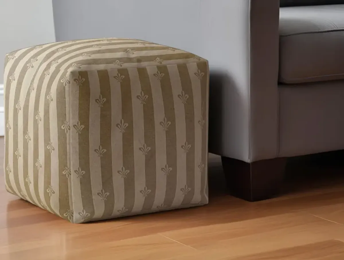 Cotton Floral Pouf Ottoman - Taupe