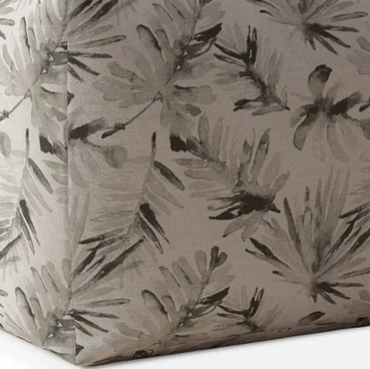 Cotton, Floral Pouf Ottoman - Beige