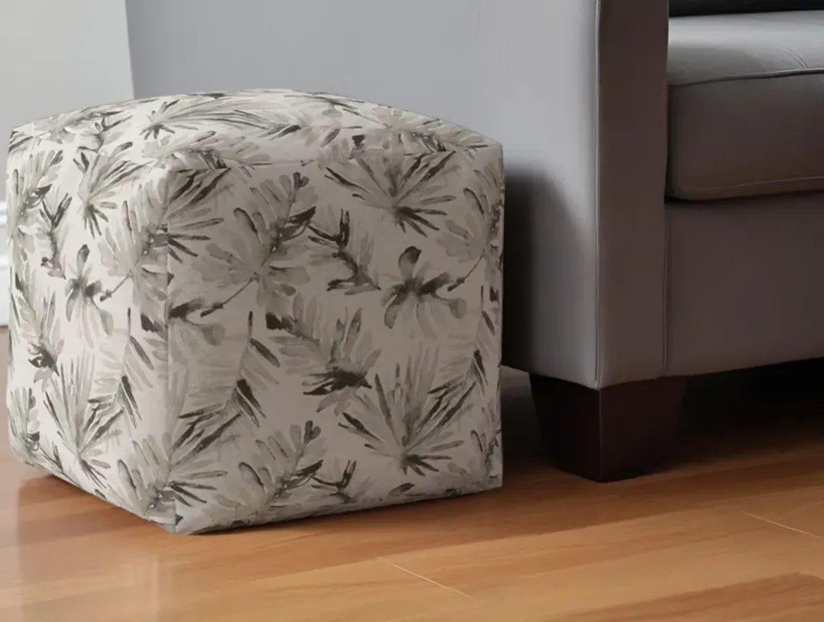 Cotton, Floral Pouf Ottoman - Beige