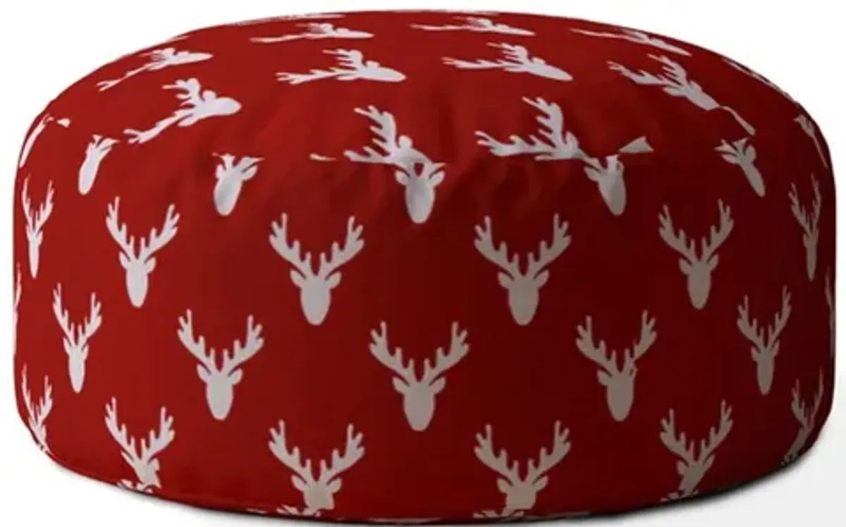 Cotton Round, Stag Pouf Ottoman - Red / White