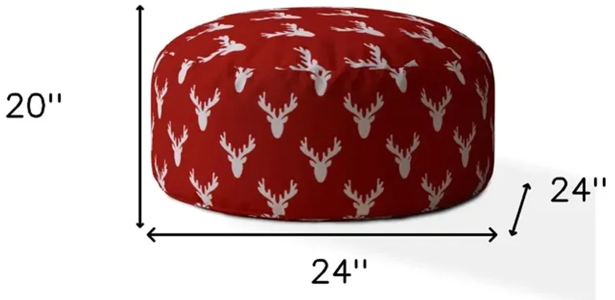 Cotton Round, Stag Pouf Ottoman - Red / White