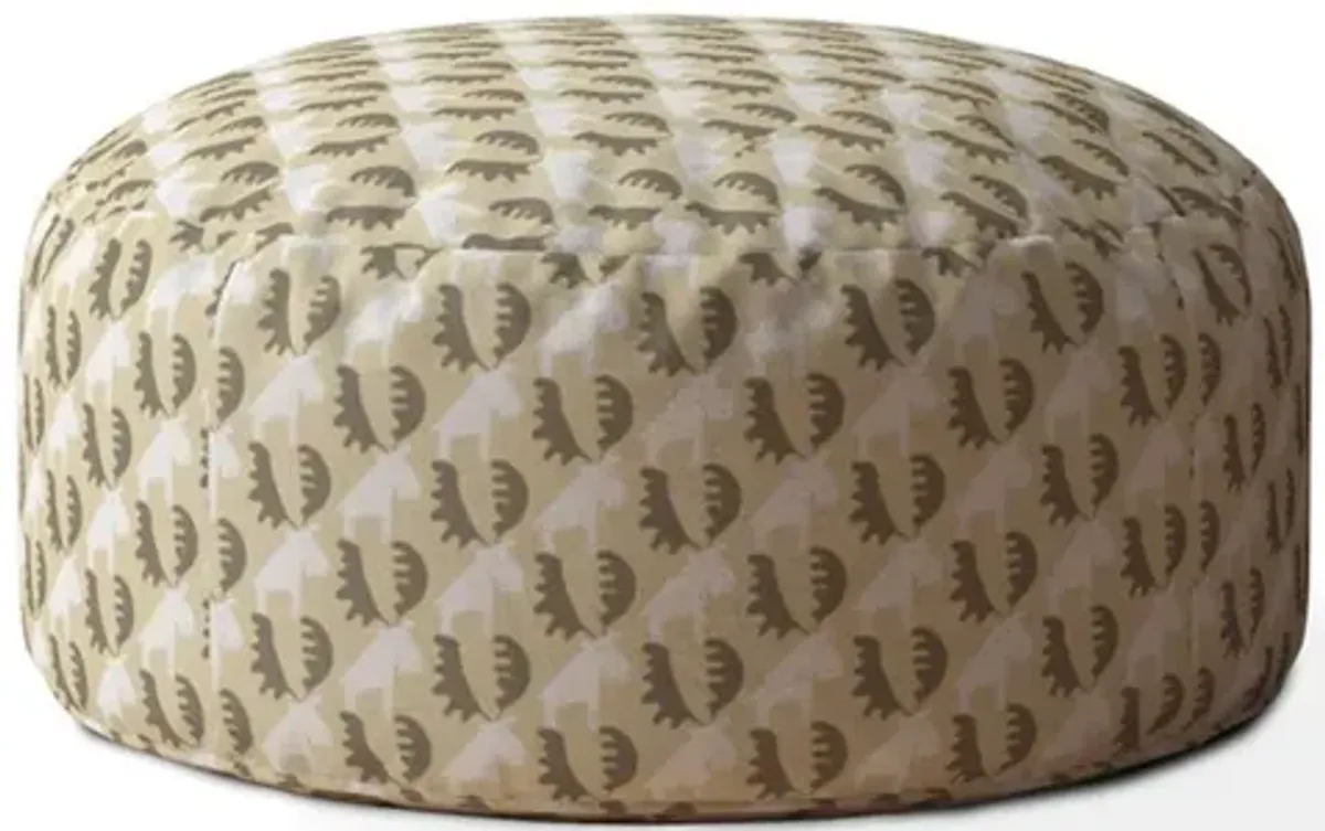 Cotton Round Animal Print Pouf Ottoman - Beige