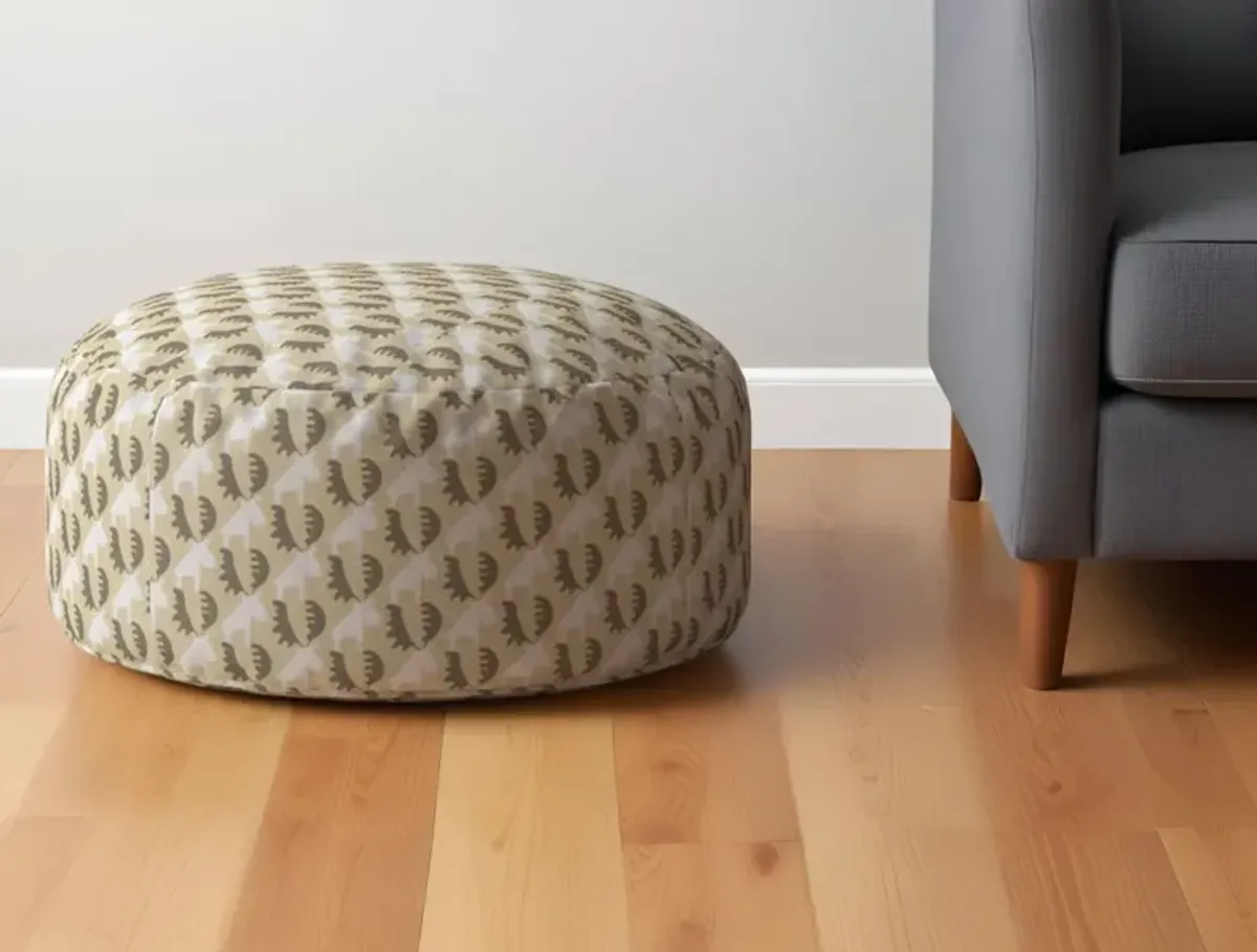 Cotton Round Animal Print Pouf Ottoman - Beige