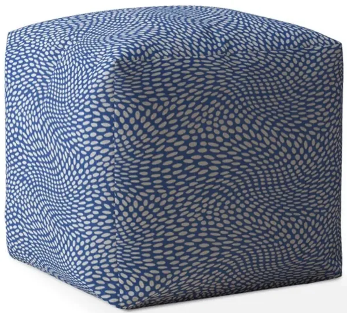 Canvas Polka Dots Pouf Ottoman - Blue / White