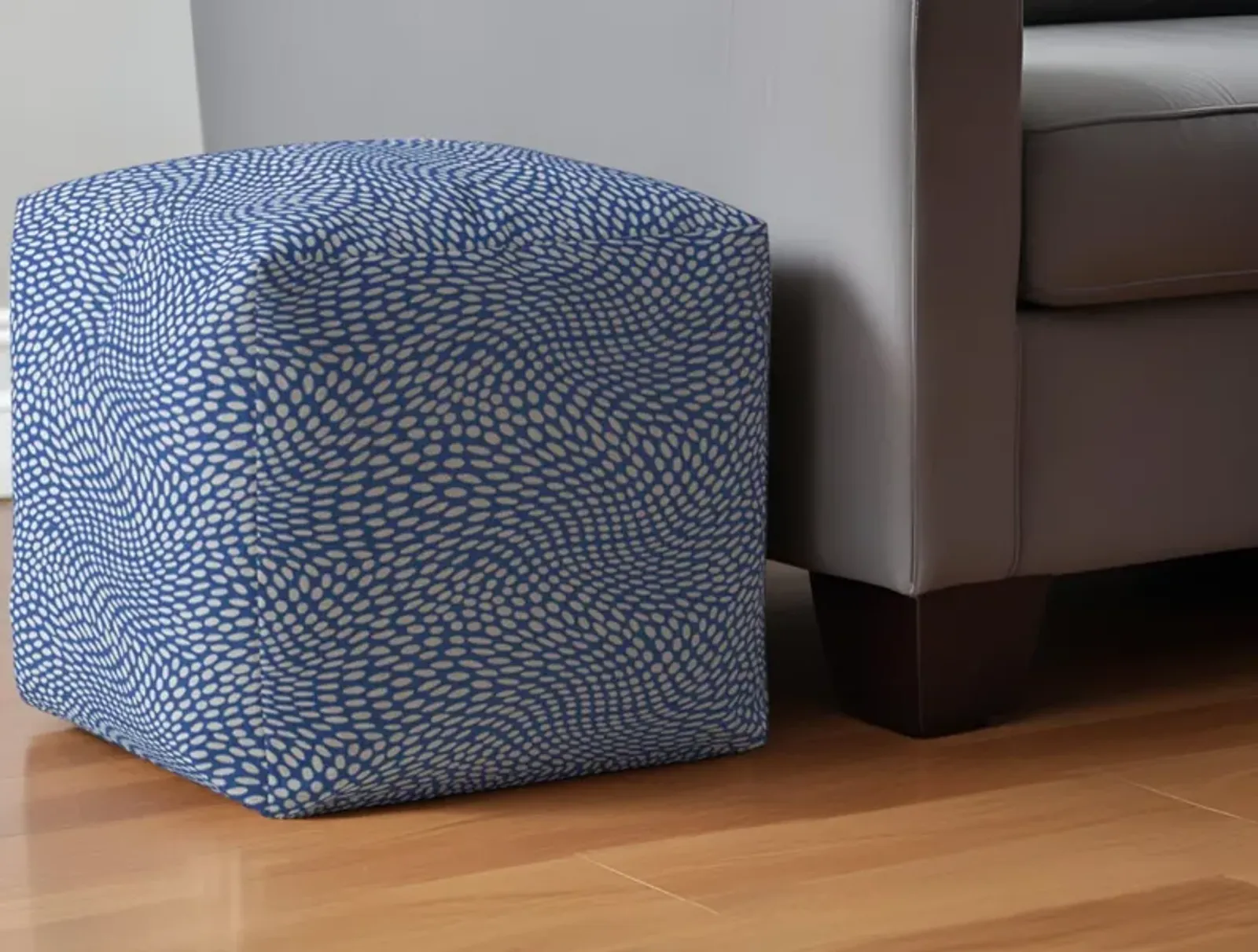 Canvas Polka Dots Pouf Ottoman - Blue / White