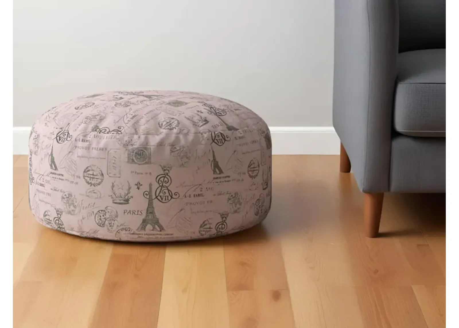 Twill Round Paris Pouf Ottoman - Gray