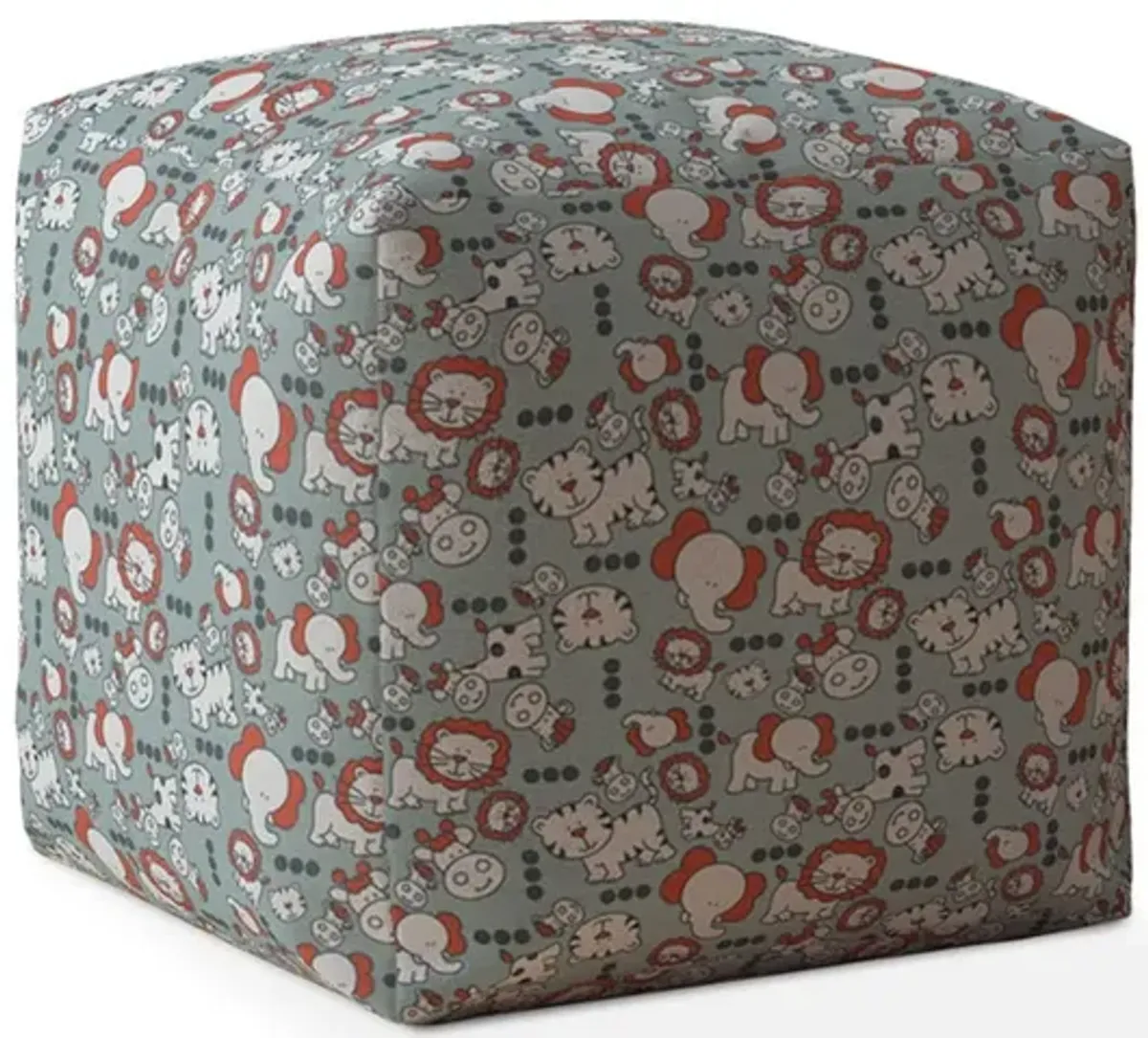 Cotton Animal Print Pouf Ottoman - Gray / White