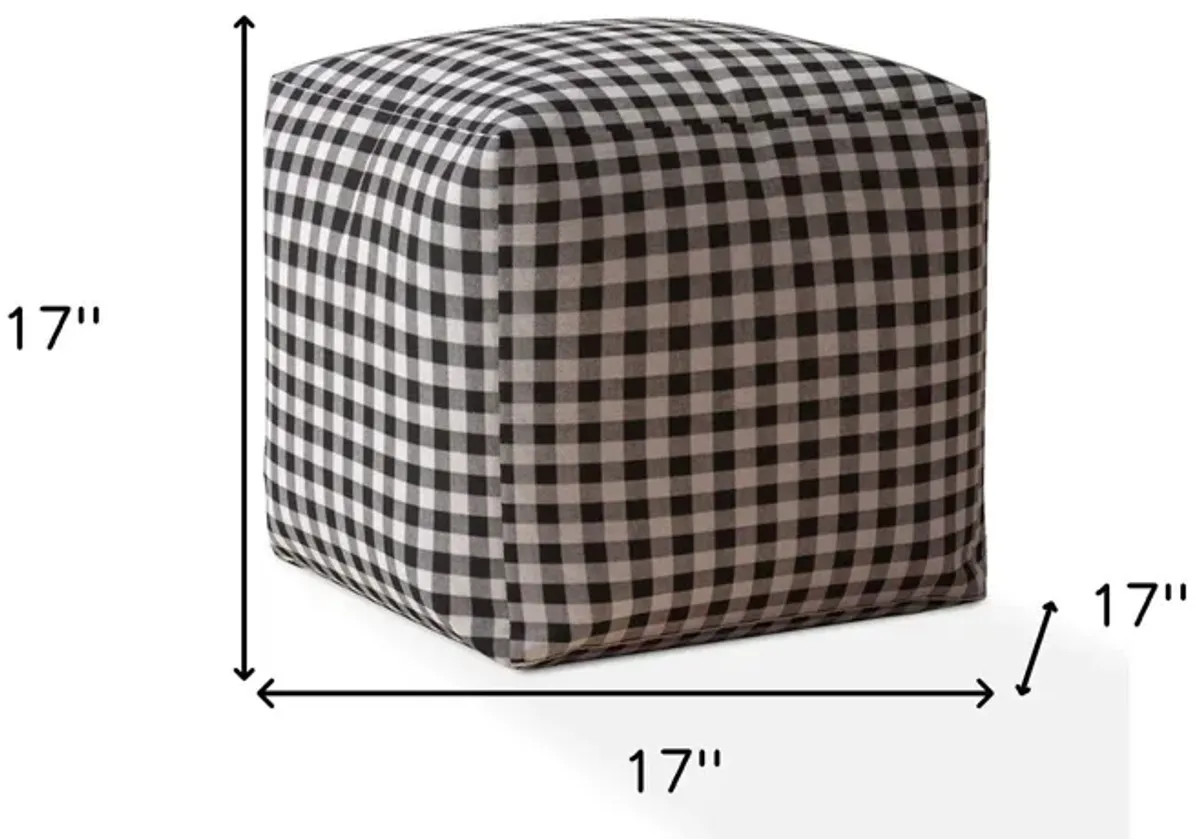 Cotton Gingham Pouf Ottoman - Gray / Black