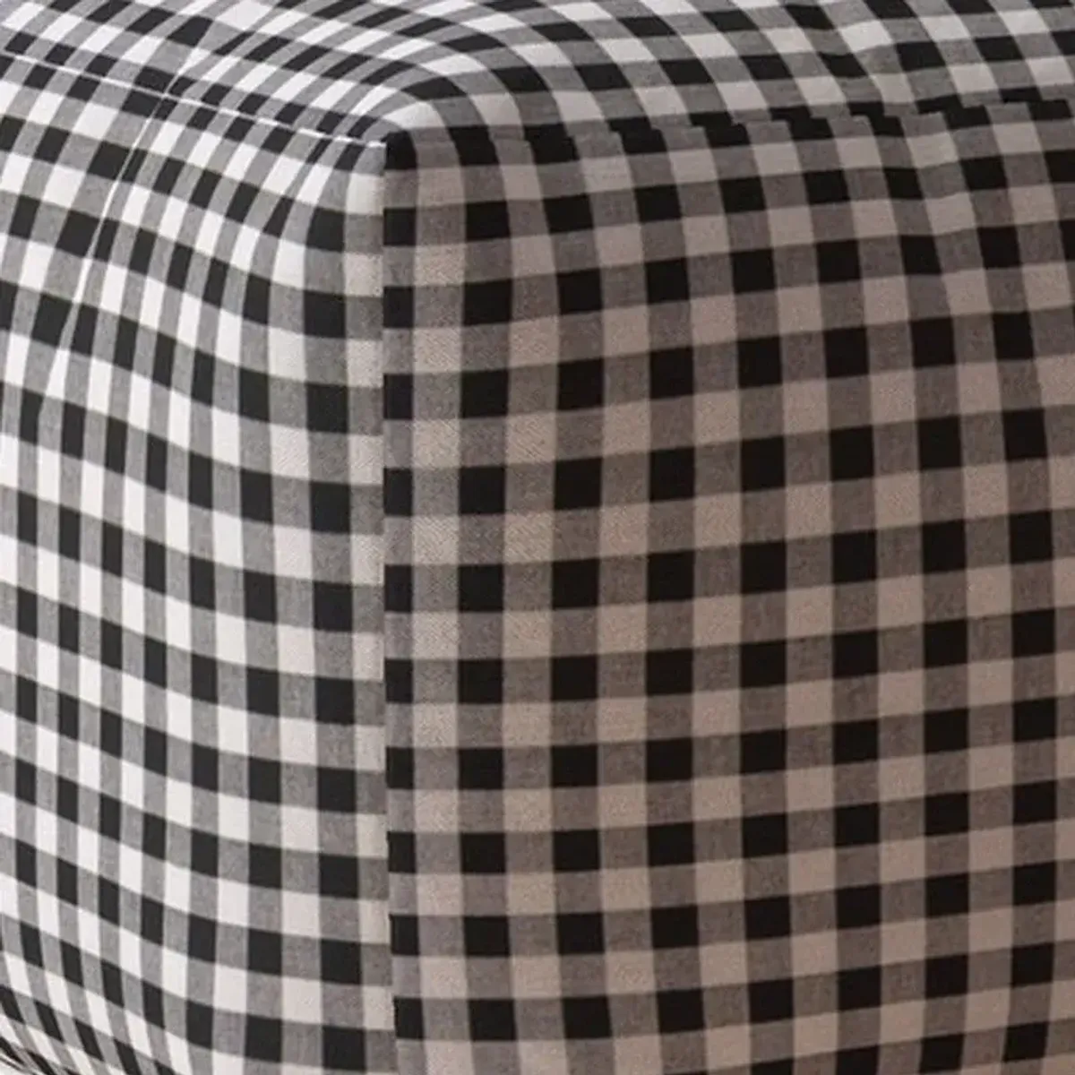 Cotton Gingham Pouf Ottoman - Gray / Black