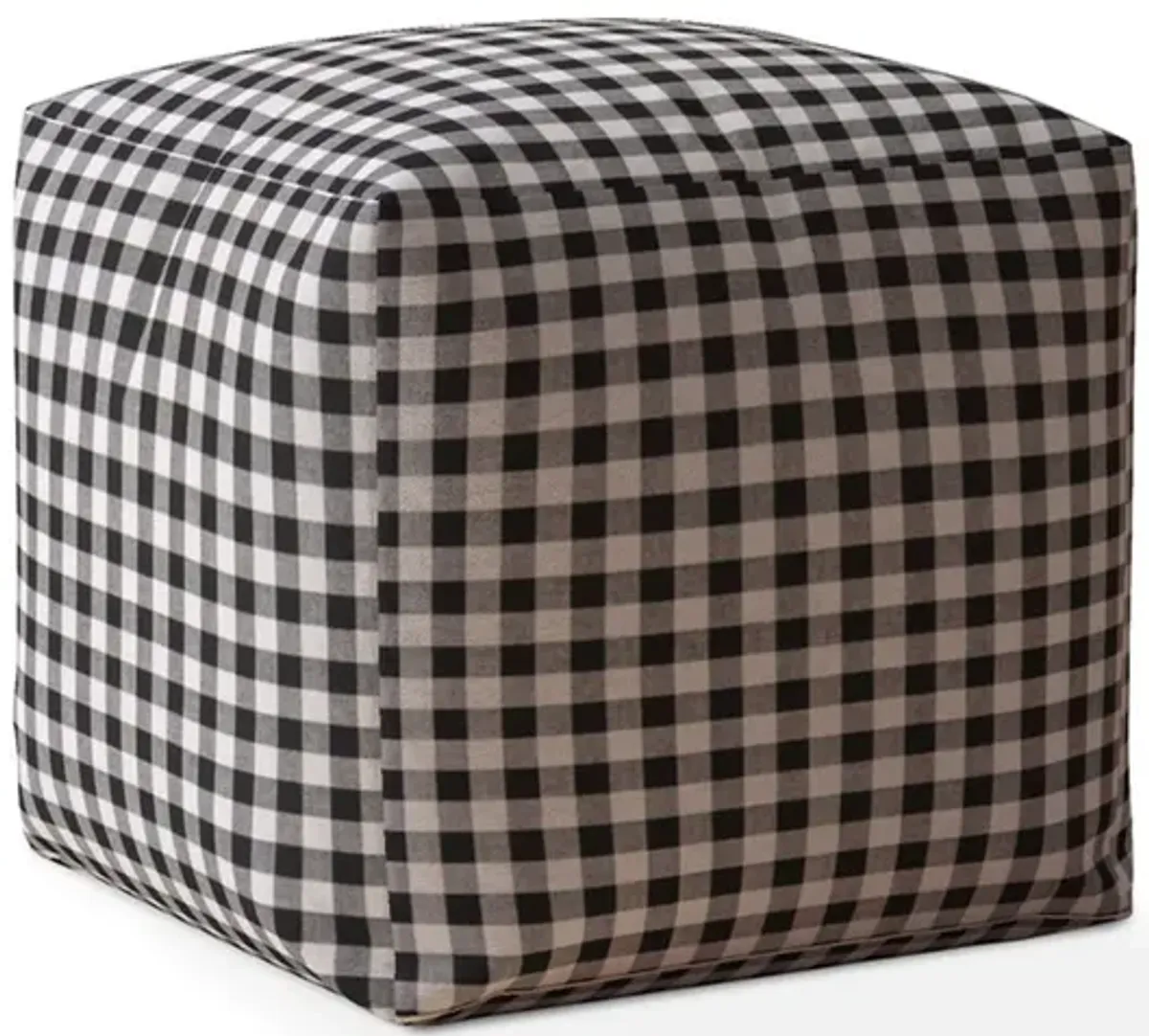 Cotton Gingham Pouf Ottoman - Gray / Black