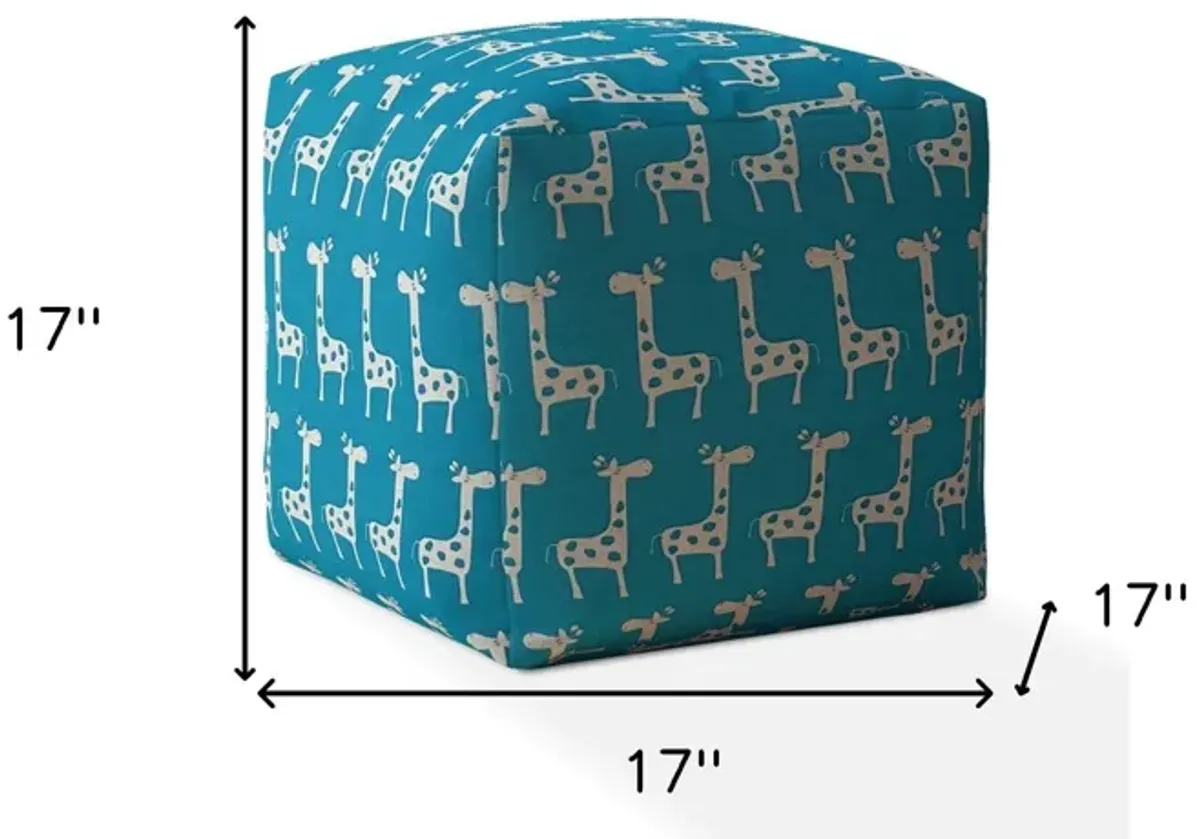 Cotton Giraffe Pouf Ottoman - Blue / White