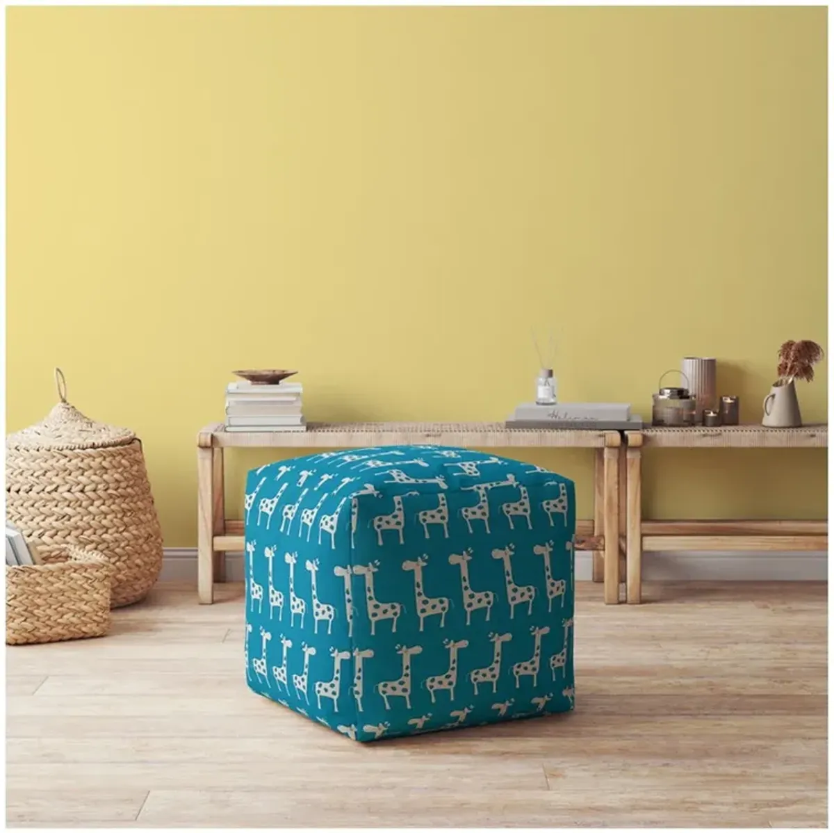 Cotton Giraffe Pouf Ottoman - Blue / White