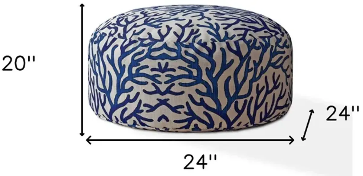 Canvas Round Abstract Pouf Ottoman - Blue