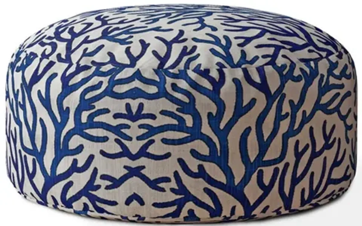 Canvas Round Abstract Pouf Ottoman - Blue