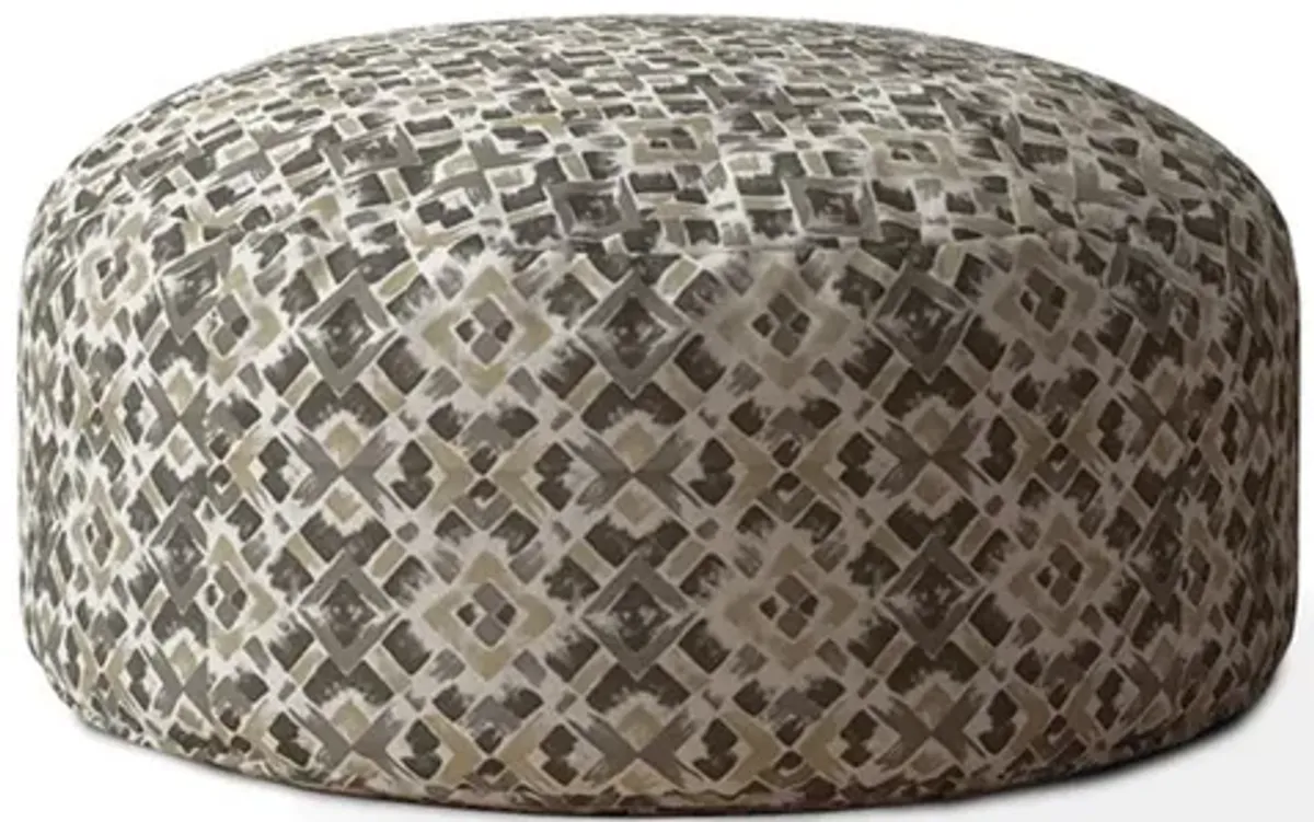 Cotton Round Geometric Pouf Ottoman - Beige