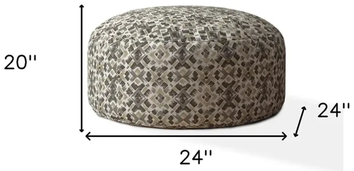 Cotton Round Geometric Pouf Ottoman - Beige